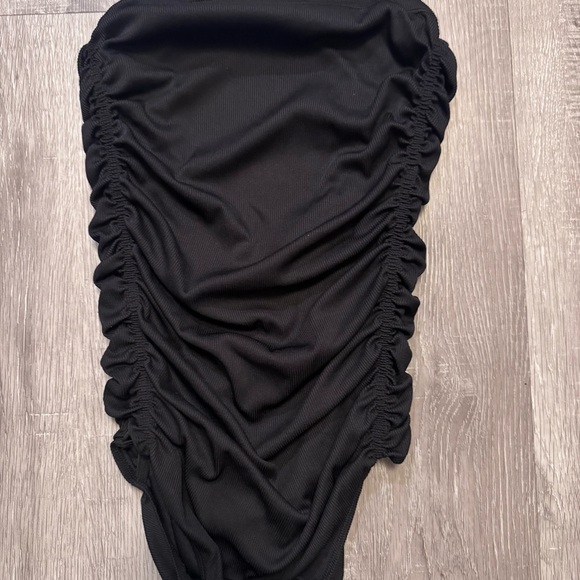 Free People Black Spaghetti Strap On Your Side Ruched Bodysuit Size Medium - Picture 7 of 12